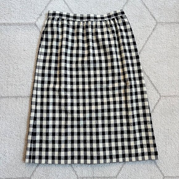 Talbots Classic Black and White Check Wool Blend Midi Pencil Skirt Sz M - Picture 2 of 7